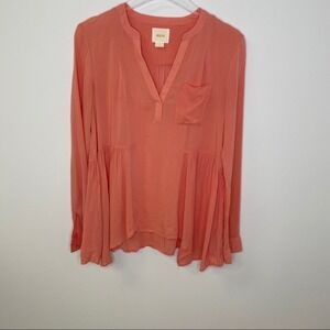 Anthropologie Maeve Coral V Neck Blouse Top